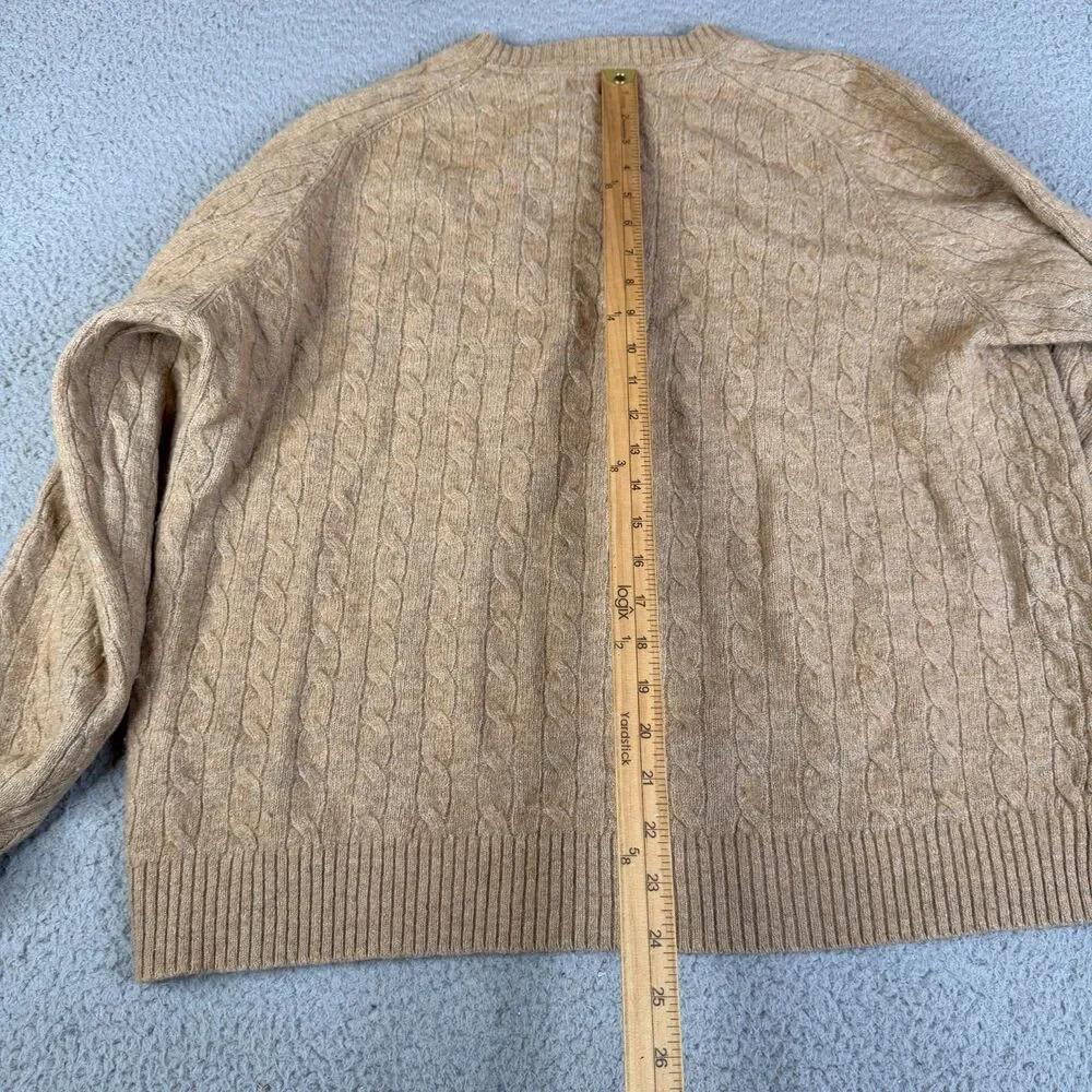LANDS END Merino Wool Blend Sweater Mens XL Brown Cable Knit Pullover Crewneck